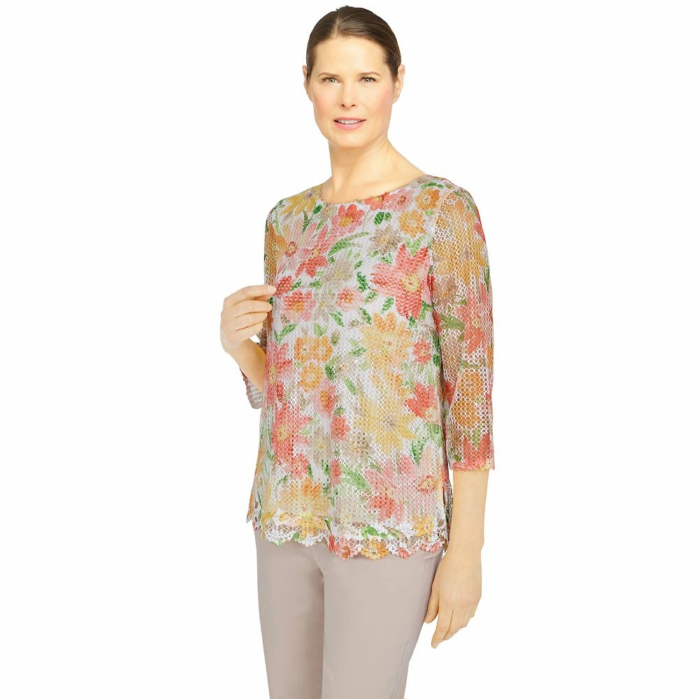 Petite Alfred Dunner Key Largo Mesh Floral Textured Top 3 Petite Alfred Dunner Key Largo Mesh Floral Textured Top - Image 3