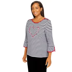 Petite Alfred Dunner Checking In Embroidered Heart Striped Top -Alfred Dunner Shop 5864767 ALT2