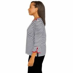 Petite Alfred Dunner Checking In Embroidered Heart Striped Top -Alfred Dunner Shop 5864767 ALT3