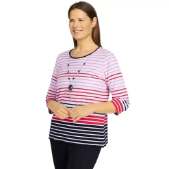 Petite Alfred Dunner Checking In Border Stripe Top -Alfred Dunner Shop 5864769 ALT2