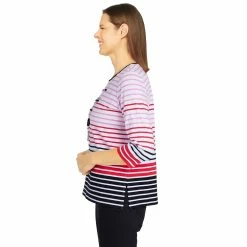 Petite Alfred Dunner Checking In Border Stripe Top -Alfred Dunner Shop 5864769 ALT3