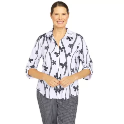 Petite Alfred Dunner Checking In Abstract Floral Button Down Shirt