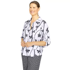 Petite Alfred Dunner Checking In Abstract Floral Button Down Shirt -Alfred Dunner Shop 5864775 ALT2