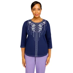 Petite Alfred Dunner Picture Perfect Beaded 3/4 Sleeve Top