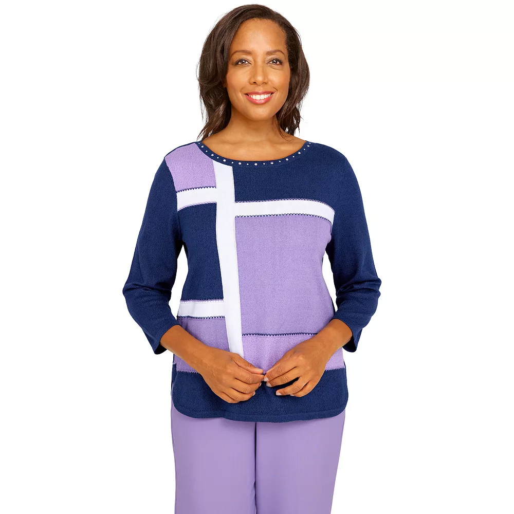 Petite Alfred Dunner Picture Perfect Colorblock Scooopneck Sweater 1 Petite Alfred Dunner Picture Perfect Colorblock Scooopneck Sweater
