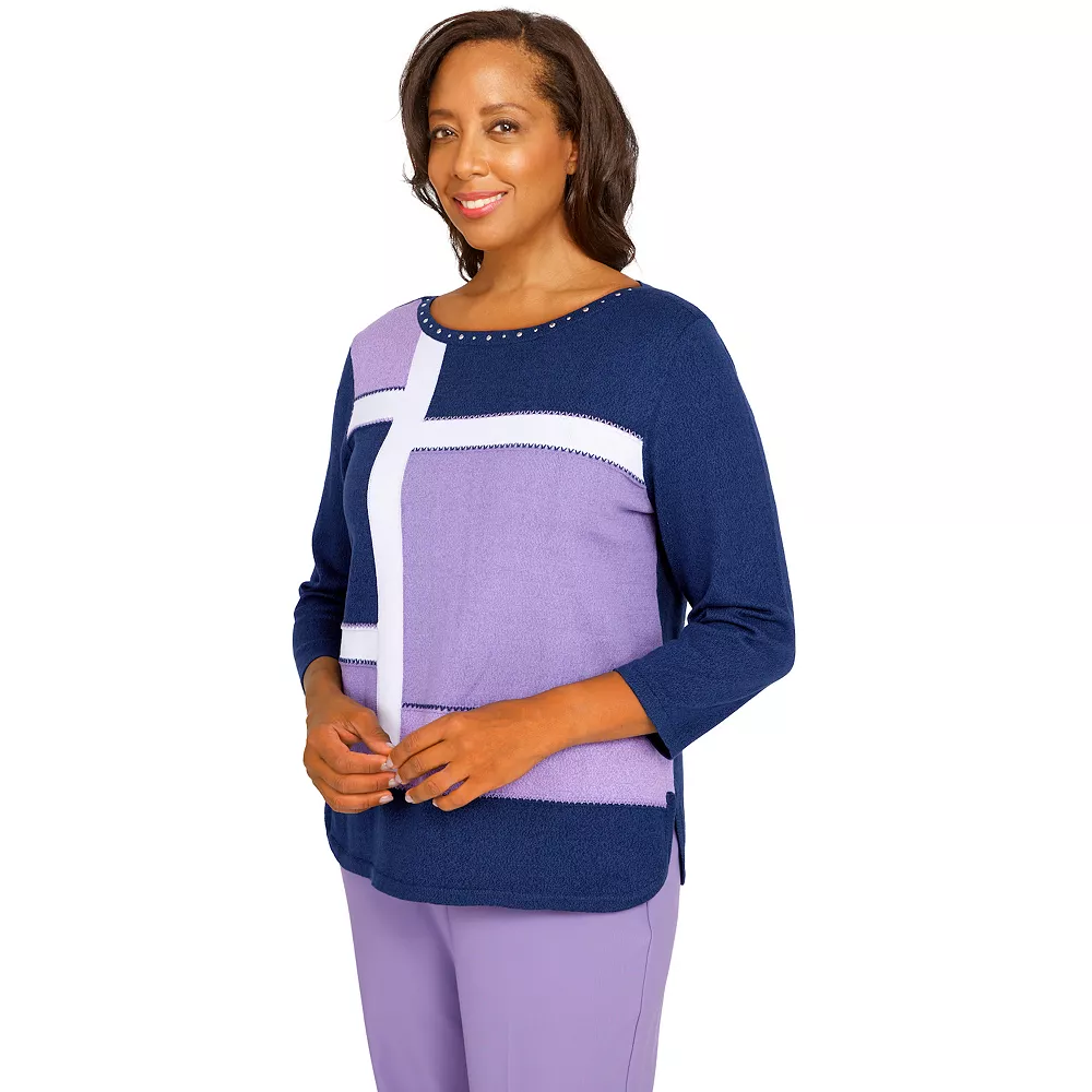 Petite Alfred Dunner Picture Perfect Colorblock Scooopneck Sweater 3 Petite Alfred Dunner Picture Perfect Colorblock Scooopneck Sweater - Image 3