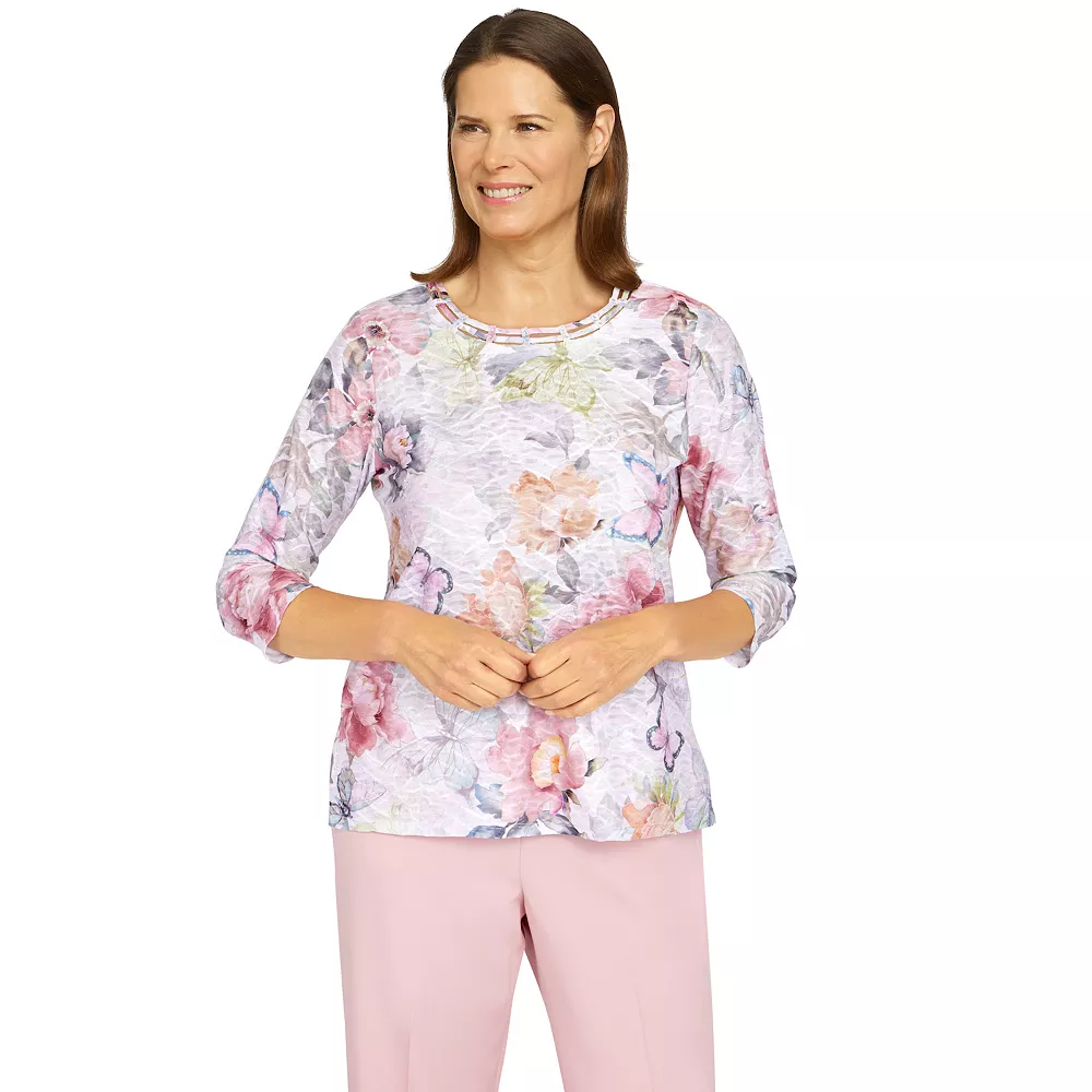 Petite Alfred Dunner Soft Spoken Pearl Collar Soft Knit Top 1 Petite Alfred Dunner Soft Spoken Pearl Collar Soft Knit Top