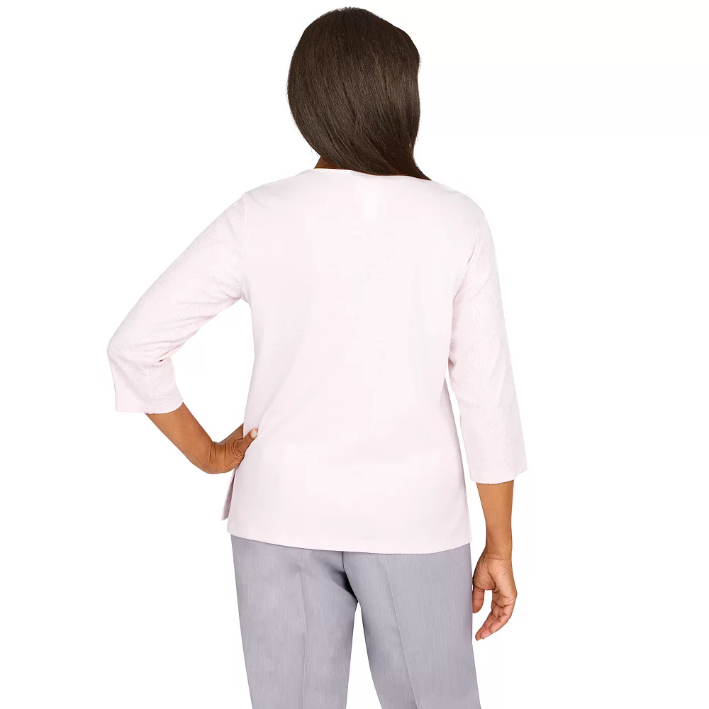 Petite Alfred Dunner Soft Spoken Floral Embroidered Applique Keyhole Top 2 Petite Alfred Dunner Soft Spoken Floral Embroidered Applique Keyhole Top - Image 2