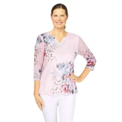 Petite Alfred Dunner Soft-Spoken Floral Basket-Weave Textured Knit Top