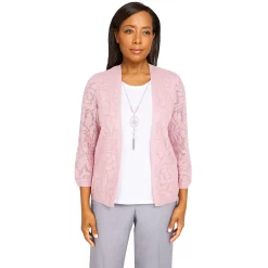 Petite Alfred Dunner Soft Spoken Butterfly Pointelle Texture Two-For-One Sweater