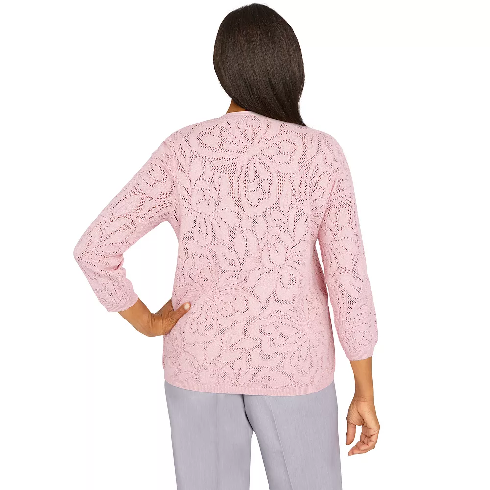 Petite Alfred Dunner Soft Spoken Butterfly Pointelle Texture Two-For-One Sweater 2 Petite Alfred Dunner Soft Spoken Butterfly Pointelle Texture Two-For-One Sweater - Image 2