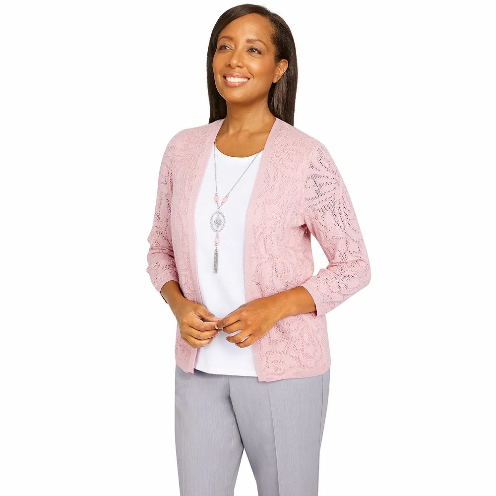 Petite Alfred Dunner Soft Spoken Butterfly Pointelle Texture Two-For-One Sweater 3 Petite Alfred Dunner Soft Spoken Butterfly Pointelle Texture Two-For-One Sweater - Image 3