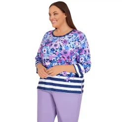 Plus Size Alfred Dunner Picture Perfect Flowers & Stripes Knit Top -Alfred Dunner Shop 5864844 ALT2