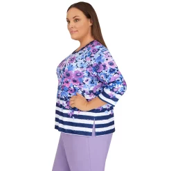 Plus Size Alfred Dunner Picture Perfect Flowers & Stripes Knit Top -Alfred Dunner Shop 5864844 ALT3