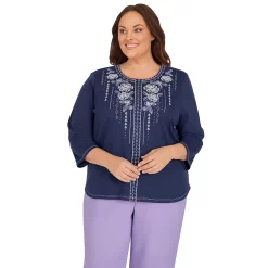 Plus Size Alfred Dunner Picture Perfect Beaded Three Quarter Sleeve Top