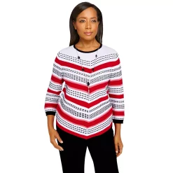 Alfred Dunner Shop 54 Women's Alfred Dunner Checking In Textured Chevron Asymmetrical Hem Sweater