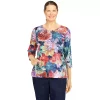 Women's Alfred Dunner Lake Placid Botanical Embellished Lace Applique Print Top