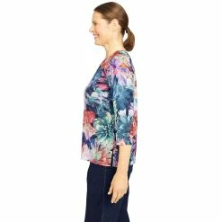 Women's Alfred Dunner Lake Placid Botanical Embellished Lace Applique Print Top -Alfred Dunner Shop 5907845 ALT3
