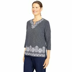 Women's Alfred Dunner Lake Placid Embroidered Mini Stripe Top -Alfred Dunner Shop 5907846 ALT2