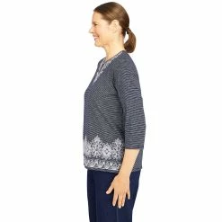 Women's Alfred Dunner Lake Placid Embroidered Mini Stripe Top -Alfred Dunner Shop 5907846 ALT3