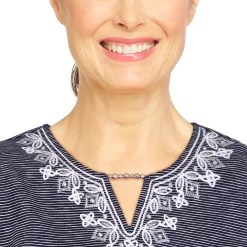 Women's Alfred Dunner Lake Placid Embroidered Mini Stripe Top -Alfred Dunner Shop 5907846 ALT4