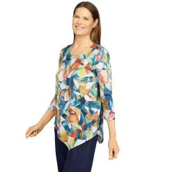 Women's Alfred Dunner Lake Placid Embellished Asymmetrical Hemline Print Top -Alfred Dunner Shop 5907847 ALT2