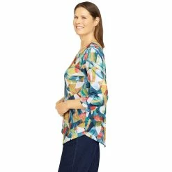 Women's Alfred Dunner Lake Placid Embellished Asymmetrical Hemline Print Top -Alfred Dunner Shop 5907847 ALT3