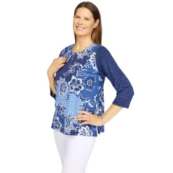 Women's Alfred Dunner Lake Placid Floral Shimmer Crewneck Print Top -Alfred Dunner Shop 5907848 ALT2