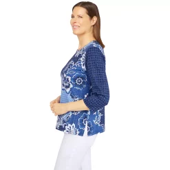 Women's Alfred Dunner Lake Placid Floral Shimmer Crewneck Print Top -Alfred Dunner Shop 5907848 ALT3