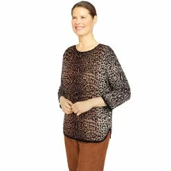 Women's Alfred Dunner Madagascar Animal Jacquard Three-Quarter Sleeve Sweater -Alfred Dunner Shop 5907866 ALT2