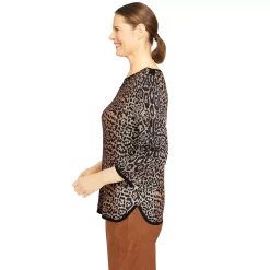 Women's Alfred Dunner Madagascar Animal Jacquard Three-Quarter Sleeve Sweater -Alfred Dunner Shop 5907866 ALT3