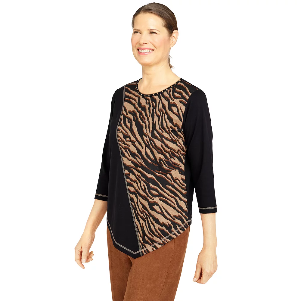 Women's Alfred Dunner Madagascar Spliced Asymmetrical Hemline Three-Quarter Sleeve Top 3 Women's Alfred Dunner Madagascar Spliced Asymmetrical Hemline Three-Quarter Sleeve Top - Image 3