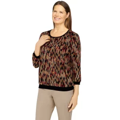 Women's Alfred Dunner Madagascar Texture Crewneck Three-Quarter Sleeve Top -Alfred Dunner Shop 5907883 ALT2