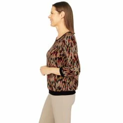 Women's Alfred Dunner Madagascar Texture Crewneck Three-Quarter Sleeve Top -Alfred Dunner Shop 5907883 ALT3