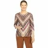 Women's Alfred Dunner Madagascar Splitneck Three-Quarter Sleeve Paisley Print Top