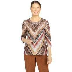Women's Alfred Dunner Madagascar Splitneck Three-Quarter Sleeve Paisley Print Top