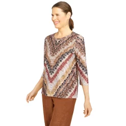 Women's Alfred Dunner Madagascar Splitneck Three-Quarter Sleeve Paisley Print Top -Alfred Dunner Shop 5907884 ALT2