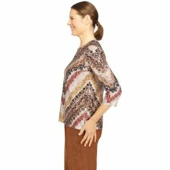 Women's Alfred Dunner Madagascar Splitneck Three-Quarter Sleeve Paisley Print Top -Alfred Dunner Shop 5907884 ALT3