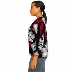 Women's Alfred Dunner Flower Splitneck Three Quarter Sleeve Sweater -Alfred Dunner Shop 5909477 ALT3