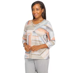 Women's Alfred Dunner Lace Crewneck Stripe Print Top -Alfred Dunner Shop 5909483 ALT2