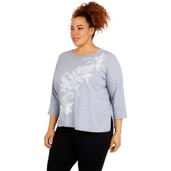 Women's Alfred Dunner Crewneck Three Quarter Sleeve Knit Top -Alfred Dunner Shop 5909487 ALT2