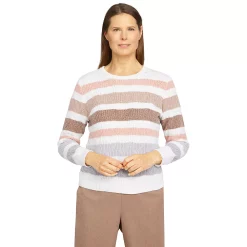 Women's Alfred Dunner Crewneck Long Sleeve Pointelle Chenille Sweater