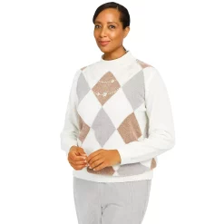 Women's Alfred Dunner Mockneck Long Sleeves Argyle Chenille Sweater -Alfred Dunner Shop 5909490 ALT2
