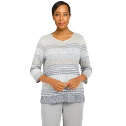 Petite Alfred Dunner Crewneck Stripe Print Top