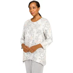 Petite Alfred Dunner Sharkbite Hem Crewneck Top -Alfred Dunner Shop 5909885 ALT2