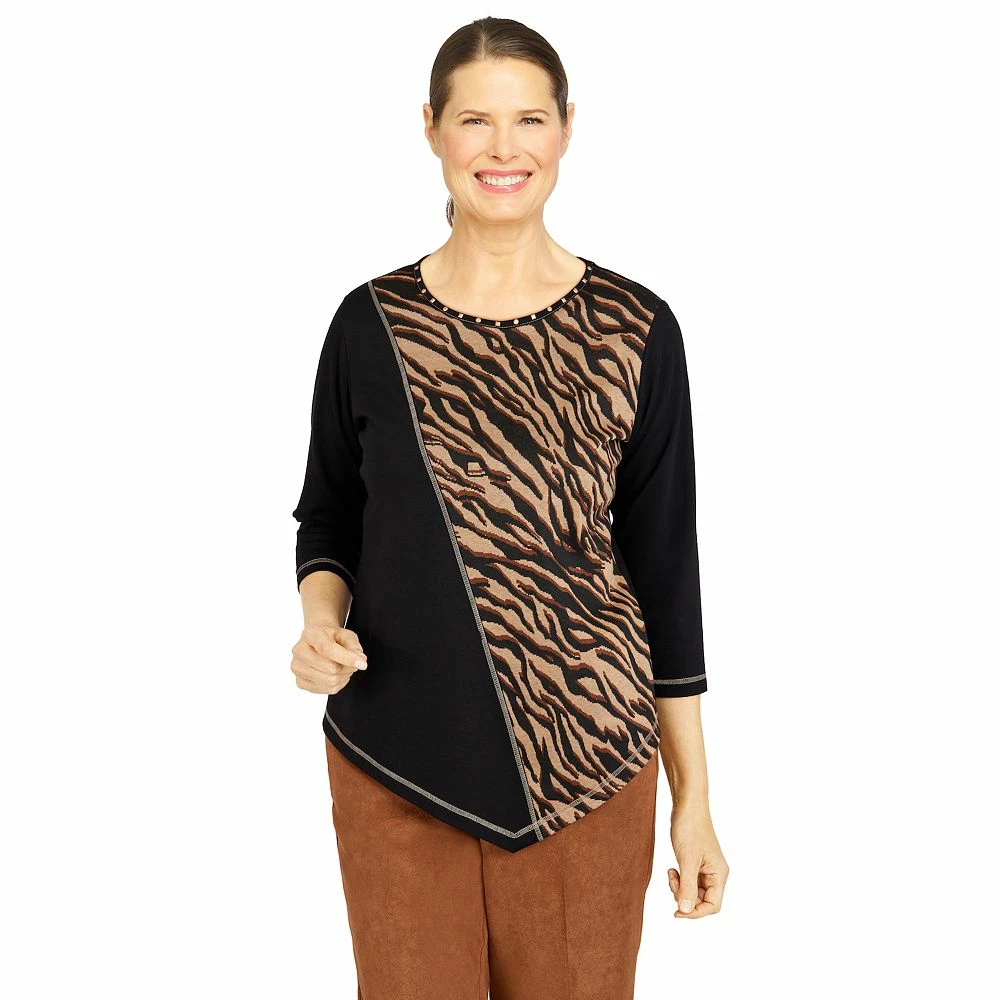 Plus Size Alfred Dunner Spliced Asymmetrical Hemline Three-Quarter Sleeve Top 1 Plus Size Alfred Dunner Spliced Asymmetrical Hemline Three-Quarter Sleeve Top