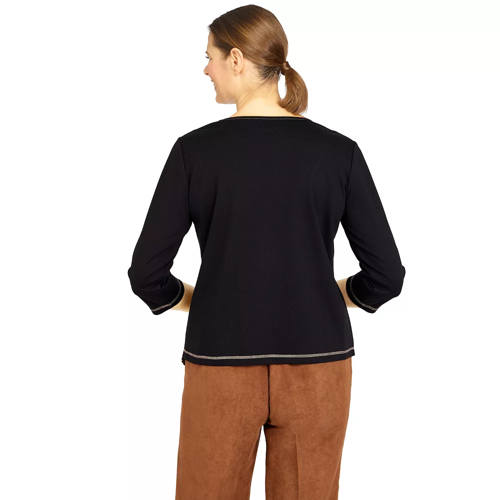 Plus Size Alfred Dunner Spliced Asymmetrical Hemline Three-Quarter Sleeve Top 2 Plus Size Alfred Dunner Spliced Asymmetrical Hemline Three-Quarter Sleeve Top - Image 2