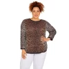 Plus Size Alfred Dunner Animal Jacquard Three-Quarter Sleeve Sweater