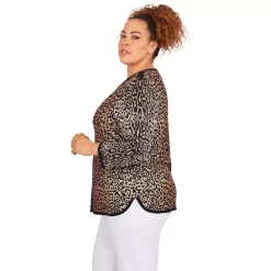 Plus Size Alfred Dunner Animal Jacquard Three-Quarter Sleeve Sweater -Alfred Dunner Shop 5910192 ALT3