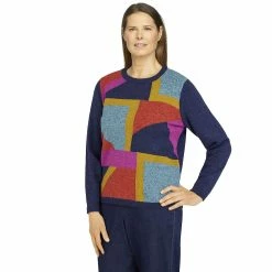 Petite Alfred Dunner Colorblock Crewneck Sweater -Alfred Dunner Shop 5913444 ALT2